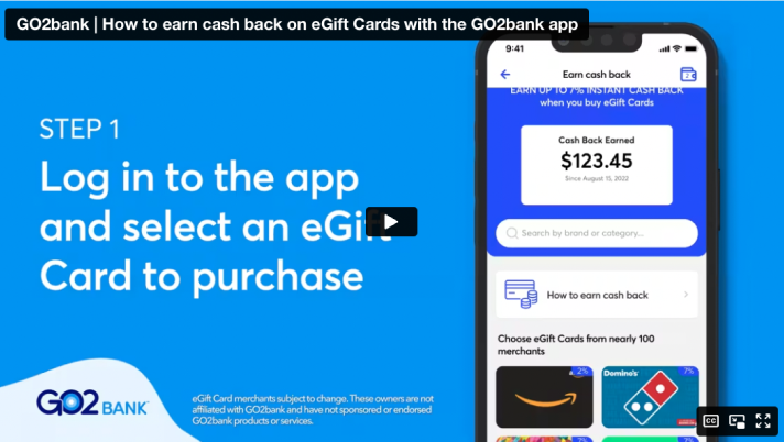 How to earn cash back on eGift Cards with the GO2bank app
